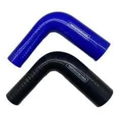 Silikoneslange reducerende 90 gr. bøjning med 38/25mm indvendig diameter. Længde 127 mm. Fås i blå eller sort - 90 graders