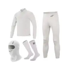 Alpinestars hvidt undertøjssæt model Race (undertrøje, underbukser, strømper og balaclava). FIA-8856-2018 godkendt - Alpinestars undertøj