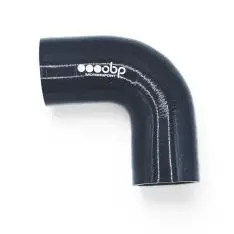 Silikoneslange 90 gr. bøjning med 42mm indvendig diameter. Benlængde 102 mm. Sort - OBP silikoneslanger